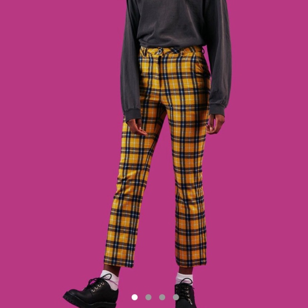 Vivid Yellow plaid Pants retro punk XS 24 size sz